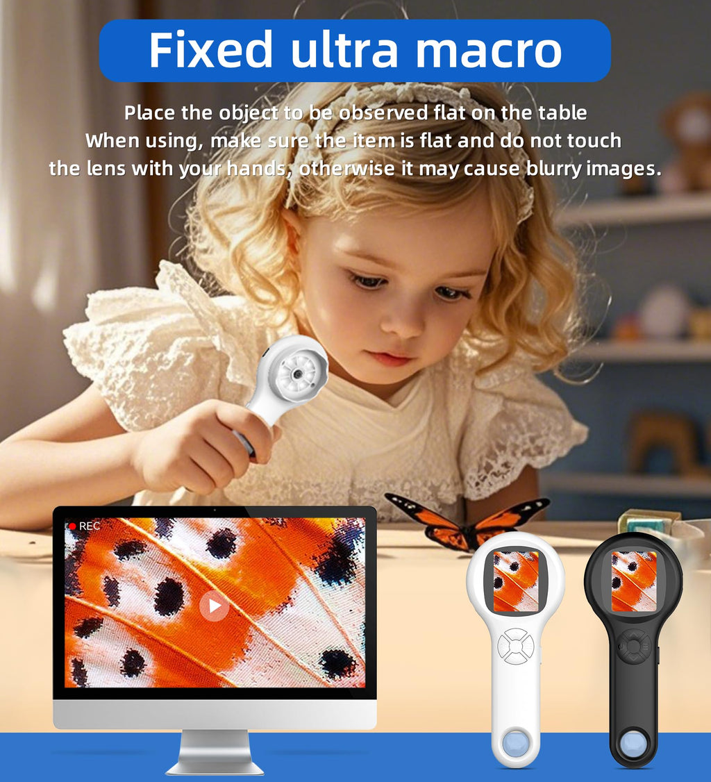 T TAKMLY Mini Pocket Digital Microscope, Macro Fixed Focus Magnifying Glass, Portable Handheld USB Digital Microscope 500x Magnification, 4X Zoom
