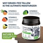 Beef Tallow for Skin – Grass Fed Whipped Tallow and Honey Balm, Face and Body Moisturizer with Beeswax and Wild Honey, 3-Ingredient Fragrance Free Non Comedogenic Formula for Dry Sensitive Skin