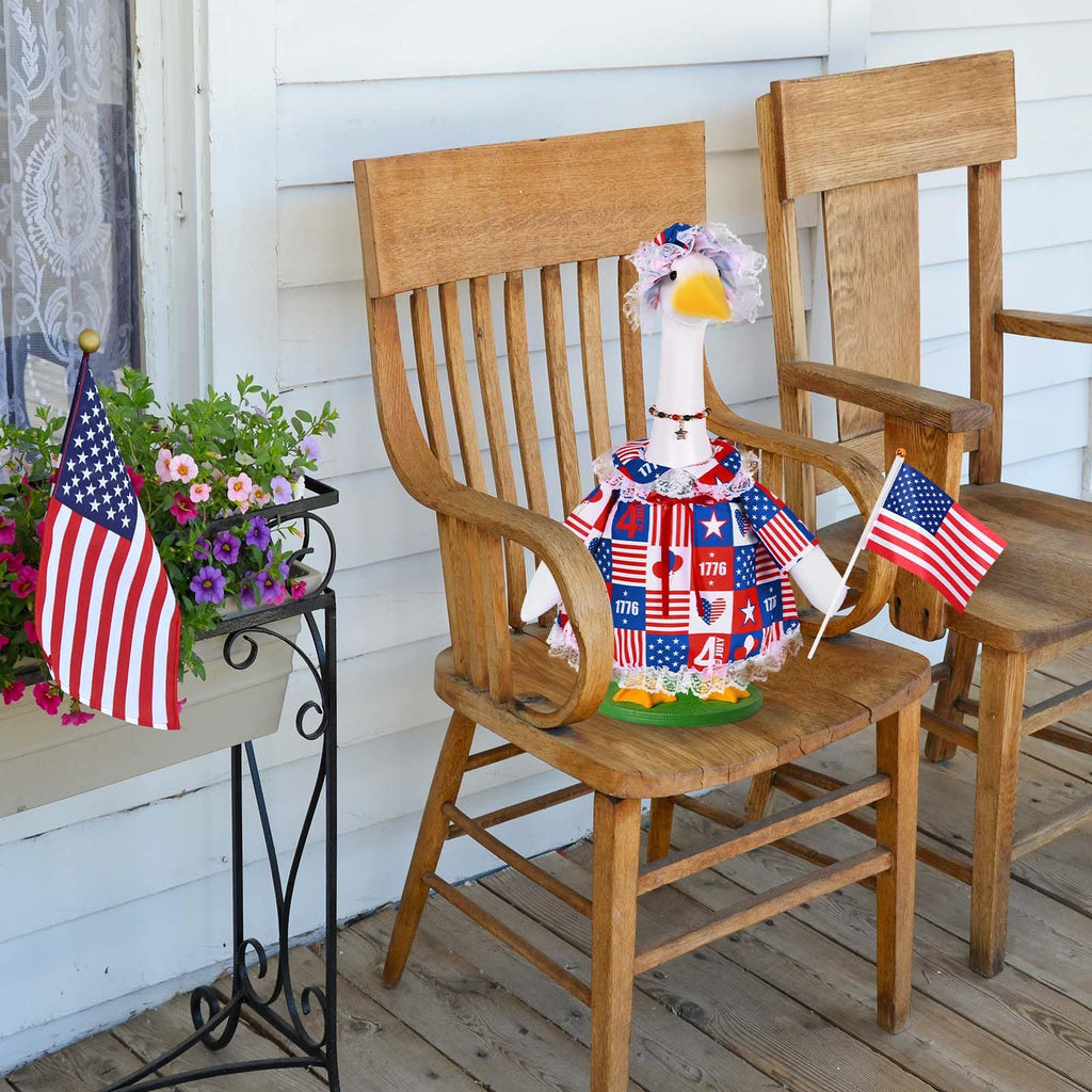 JcHrmers 4th of July Porch Goose Outfits Memorial Day Goose Outfit Fits 23" Plastic Cement Goose Statue Patriotic Goose Costume for USA 250th Anniversary Outdoor Garden Patio Yard Lawn Decor