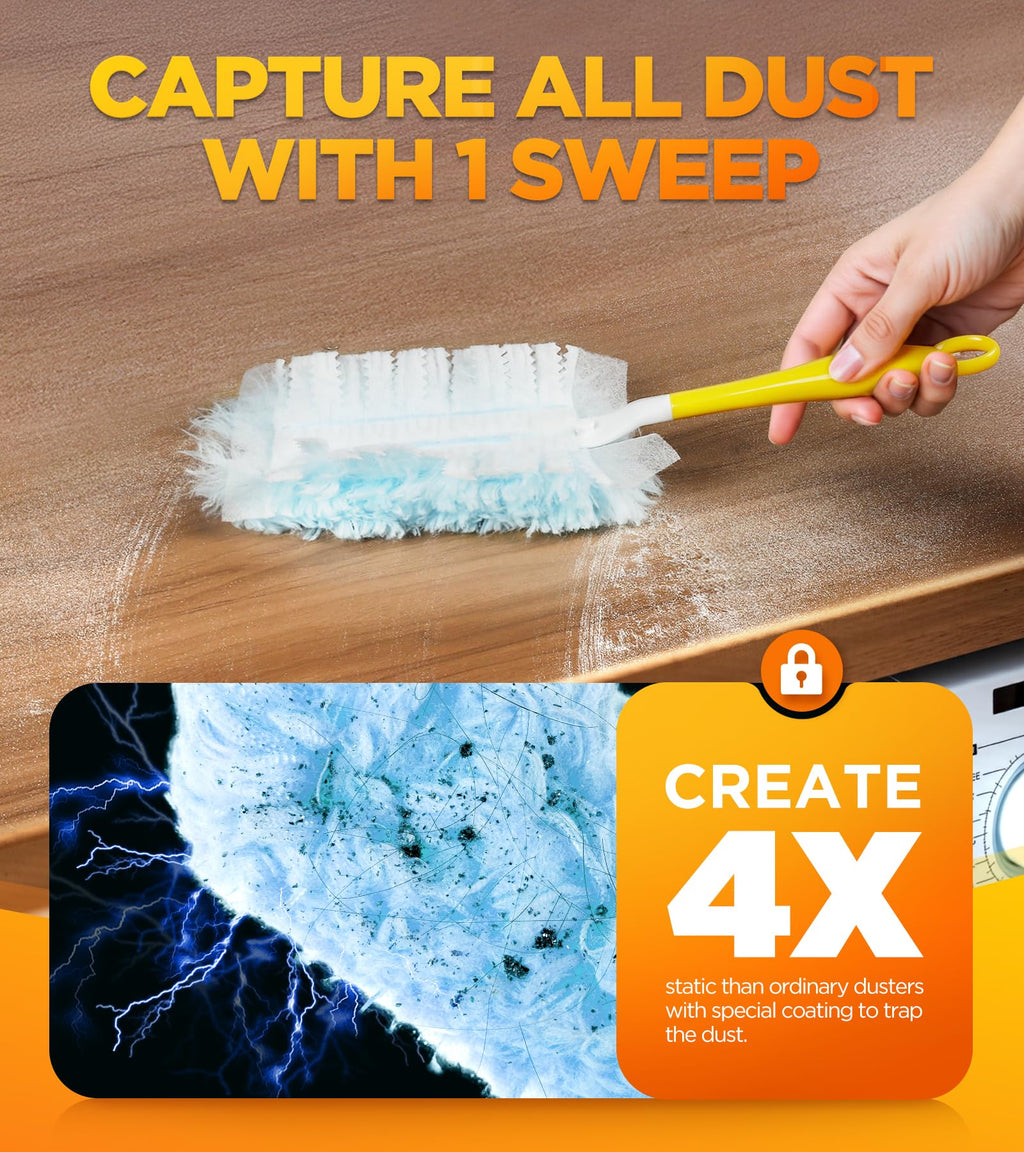 30 Count Duster Refill for Swiffer Duster with 1 Handle, One-Sided Disposable Dusters Refills with 4X Microfibers, Unscented Dusters for Cleaning Home, Furniture, Blinds & Vent