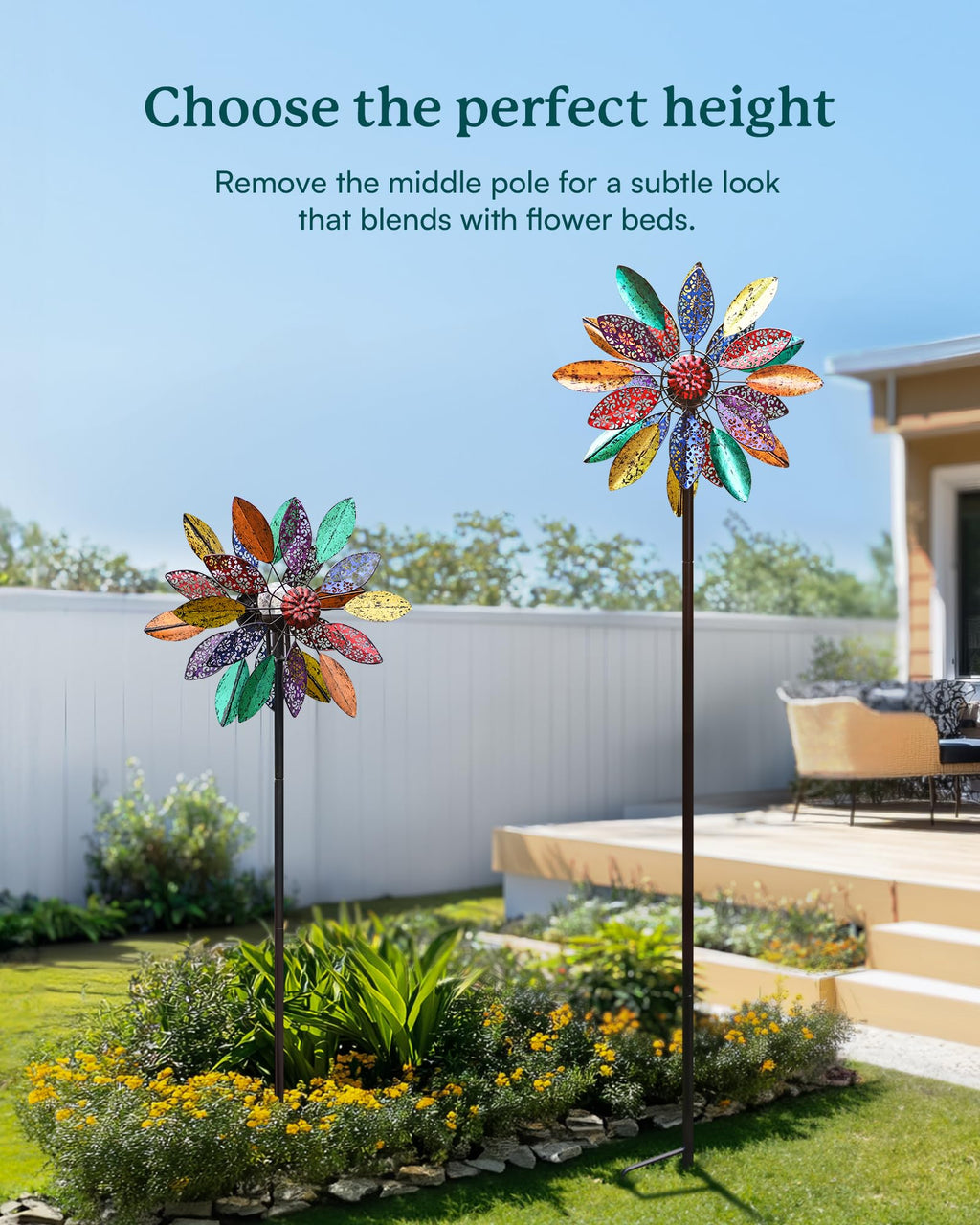 Cyan Oasis Solar Garden Wind Spinners with Light, Metal Yard Wind Spinners with Stake for Outdoor Lawn Decor (20" W x 77" H)