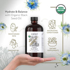 HBNO Organic Black Seed Oil - Huge 16 oz (475ml) Glass Bottle Value Size - USDA Certified Organic Black Seed Oil, Cold Pressed for Face, Body, Lips, Shampoo & Conditioner