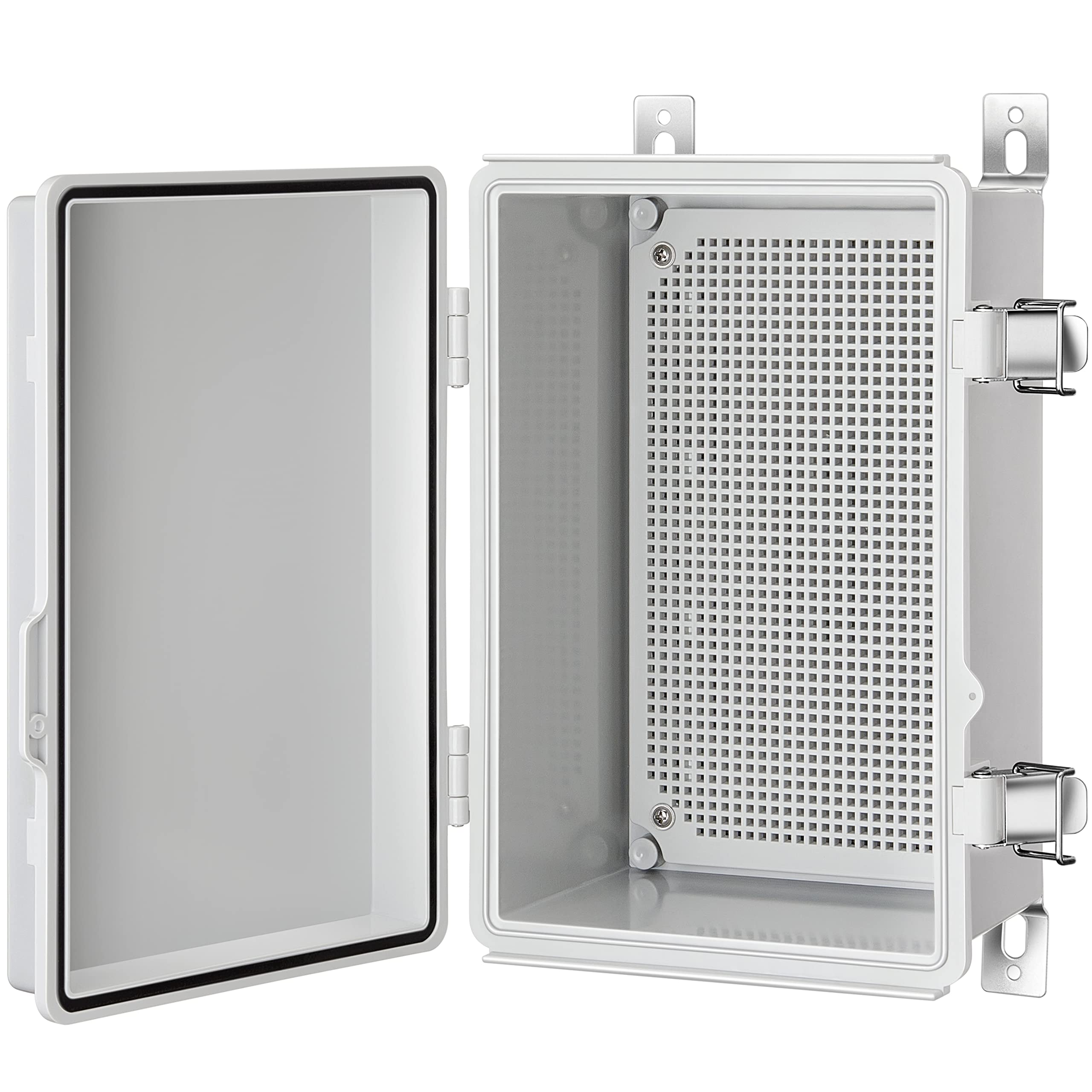 Gratury Junction Box, IP67 Waterproof Plastic Enclosure for Electrical Project, Hinged Grey Cover, Includes Mounting Plate and Wall Bracket (Grey Cover, 11.4"×7.5"×5.5")