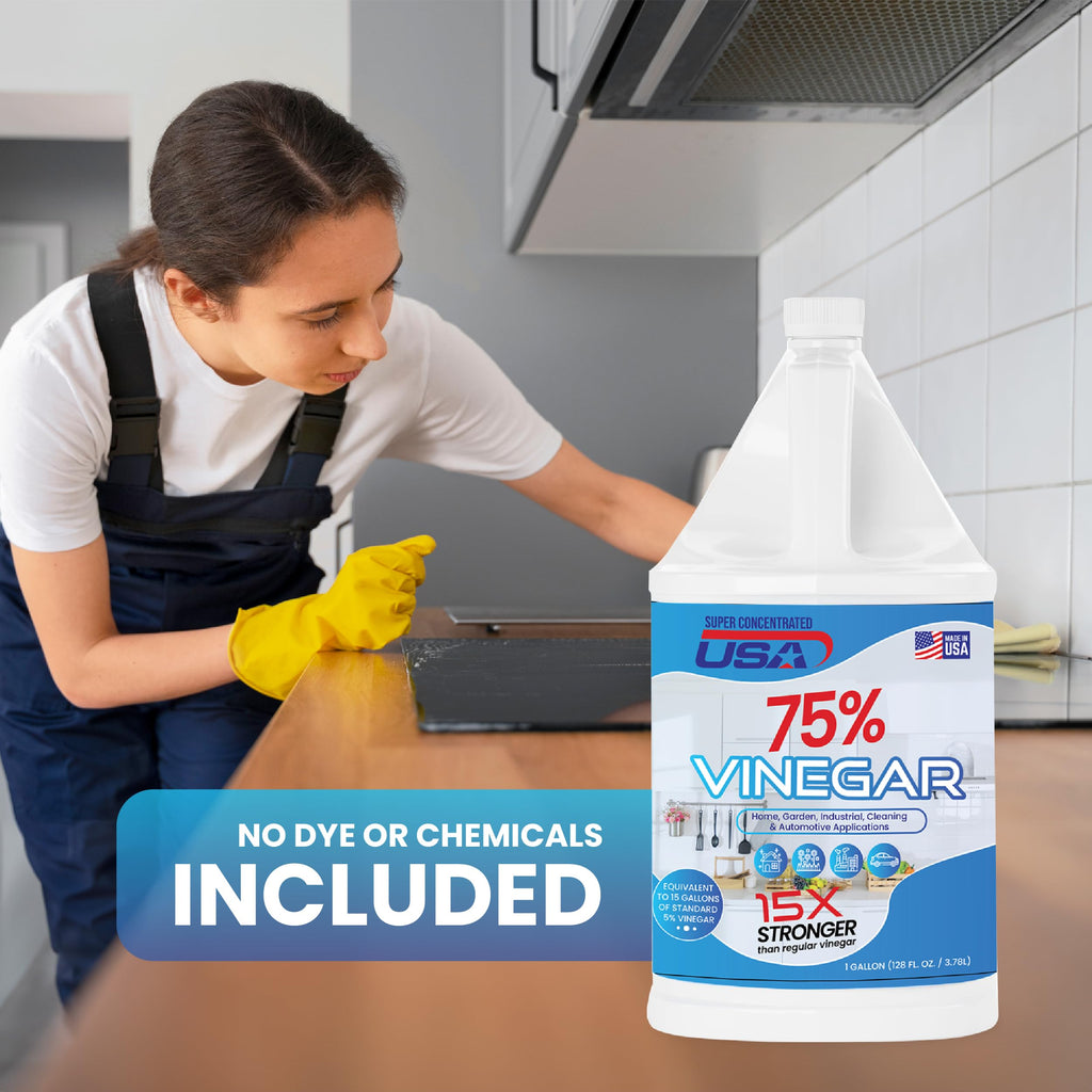 Super Concentrated USA Pure Vinegar - Industrial Cleaning Vinegar - 1 Gallon Concentrated Cleaner (75% 1 Gallon)