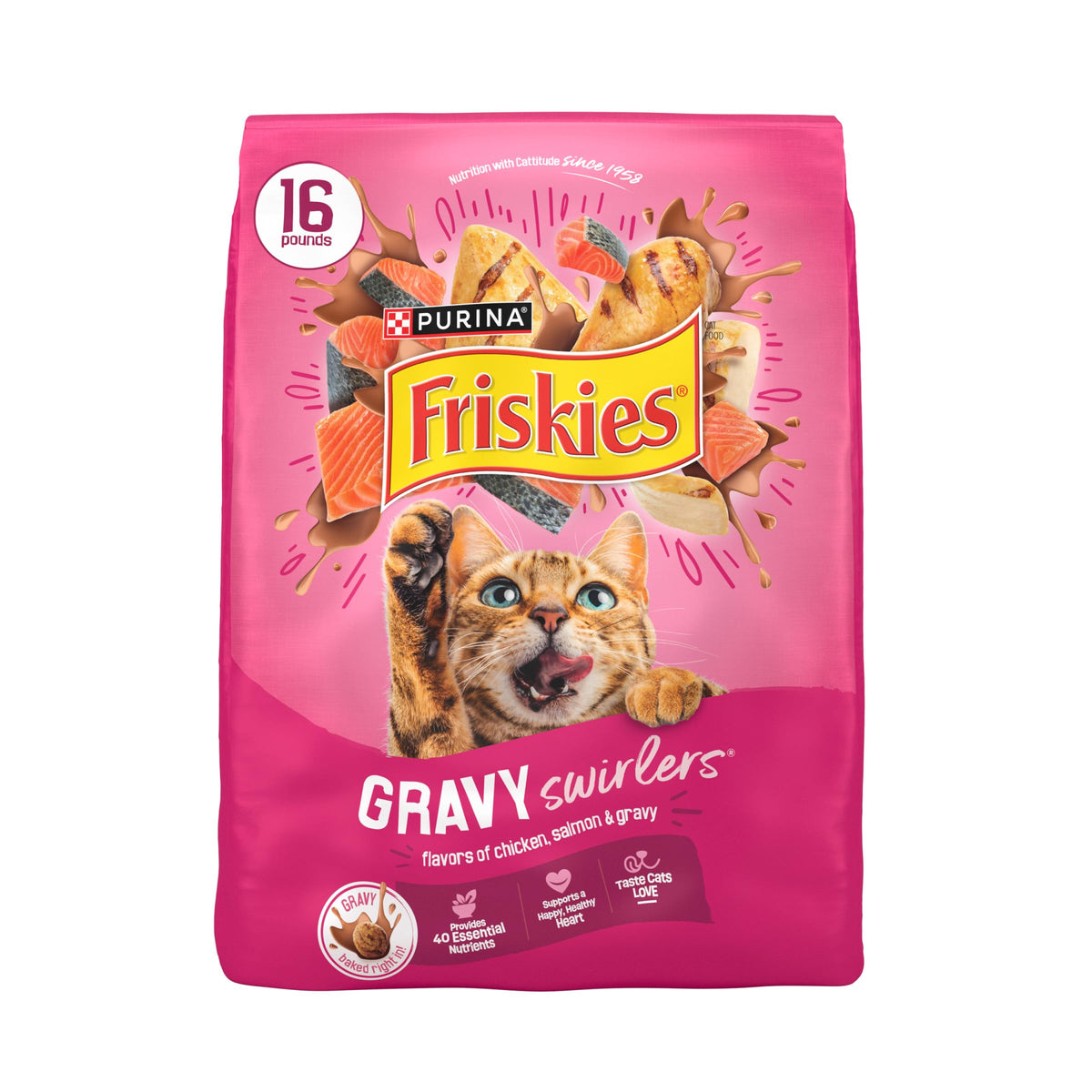 Friskies Purina Gravy Swirlers Dry Cat Food, Chicken & Salmon, 16 lb Bag