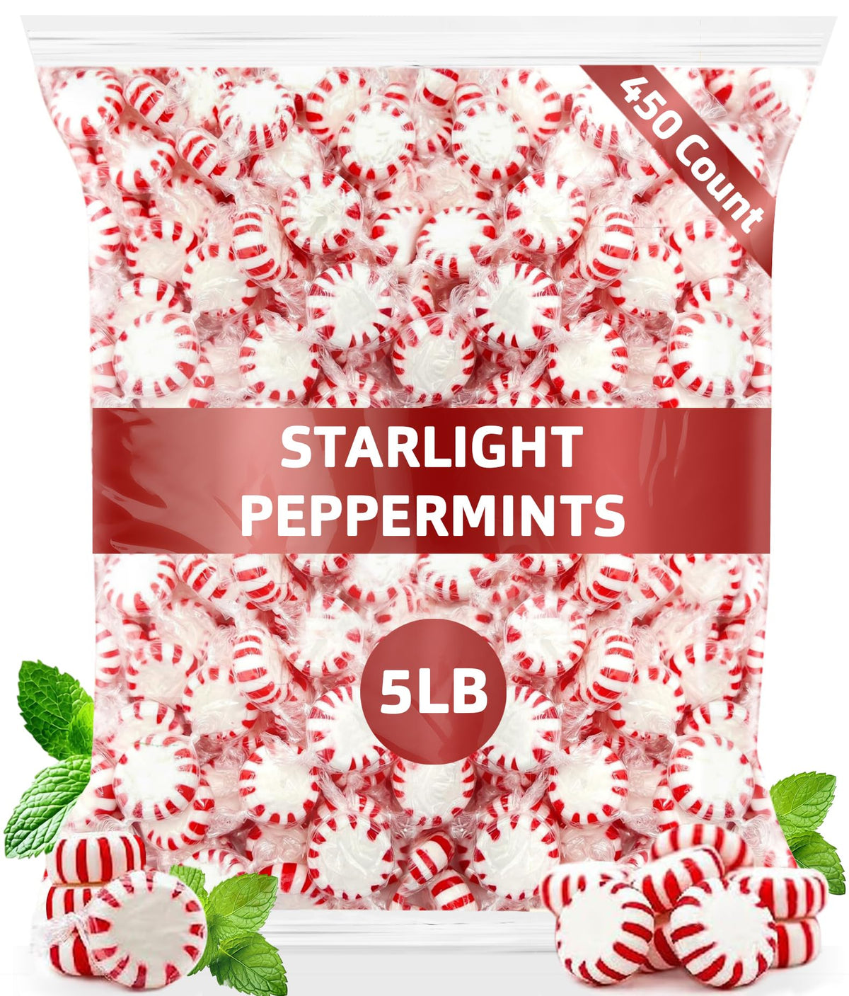 Bulk Starlight Peppermint Candy 450 Pieces, 5 lb Bag, Individually Wrapped