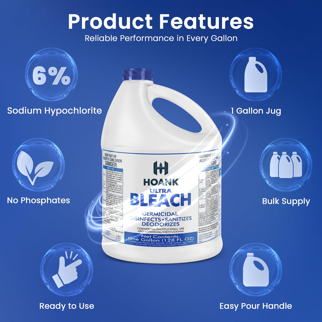 (6 Gallons) - Liquid Chlorine Bleach, for Laundry, Household and Commercial Cleaning, Multipurpose Cleaner, 1 Gallon Jugs. Ready to Use.
