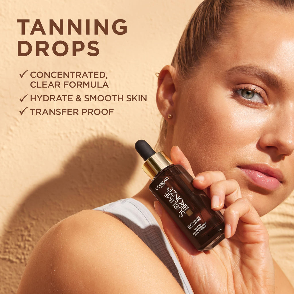 L'Oreal Paris Sublime Bronze Self Tanning Facial Drops with Hyaluronic Acid, Gradual Tan, Fragrance-Free, 1 fl. Oz