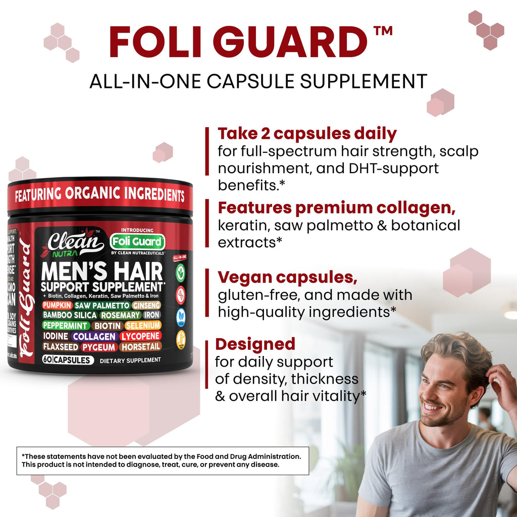 Hair Growth Supplement For Men | Biotin Hair Vitamins Collagen Pumpkin Seed Saw Palmetto Iron Ginseng Bamboo Silica Rosemary Peppermint Keratin Selenium Iodine Flaxseed Horsetail Vitamin A C D3 E B12