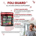 Hair Growth Supplement For Men | Biotin Hair Vitamins Collagen Pumpkin Seed Saw Palmetto Iron Ginseng Bamboo Silica Rosemary Peppermint Keratin Selenium Iodine Flaxseed Horsetail Vitamin A C D3 E B12