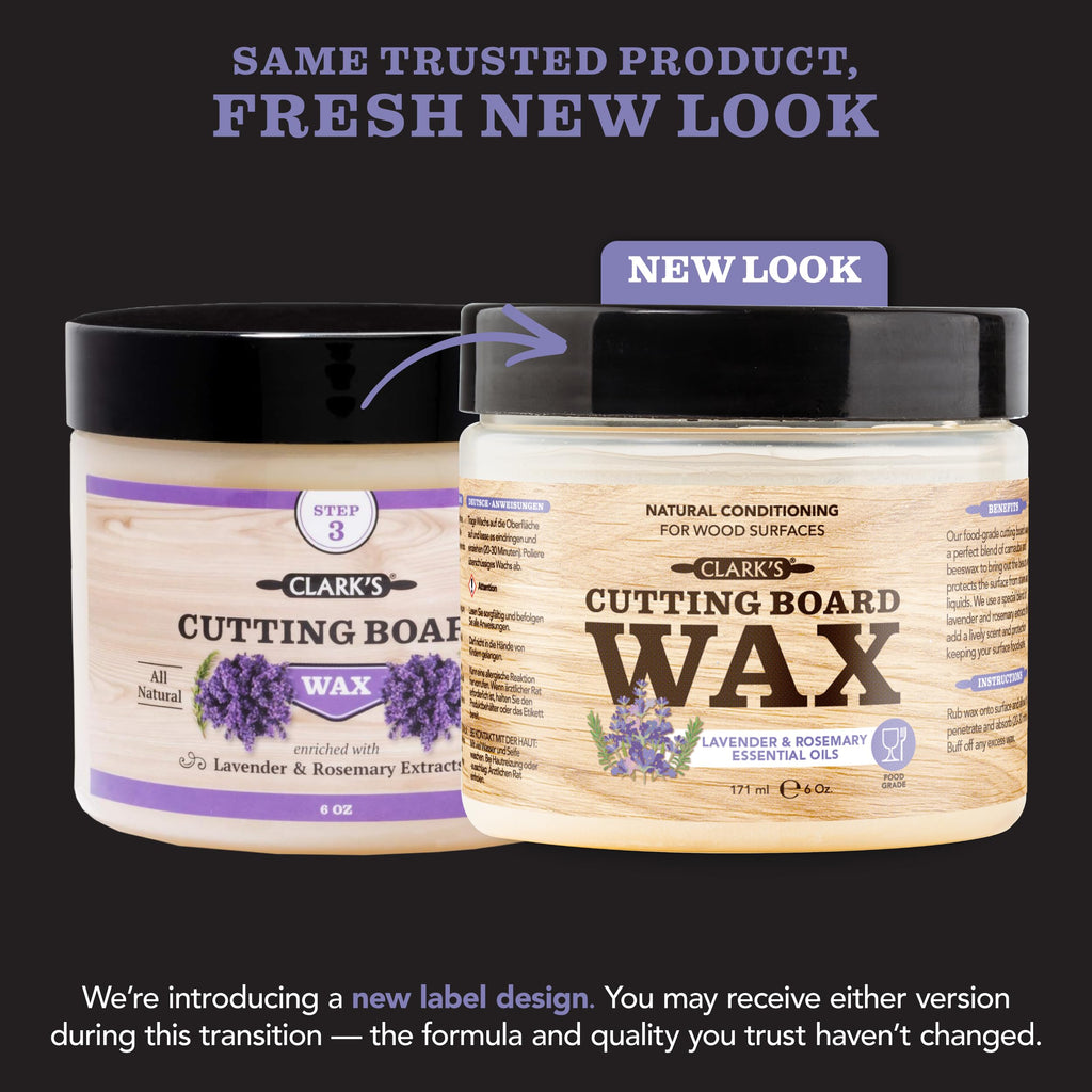 CLARK'S Cutting Board Wax - 2-in-1 Wood Butter & Food Grade Mineral Oil with Beeswax – Butcher Block Conditioner for Cutting Boards – Lavender & Rosemary Essential Oil Scent – Made in USA, 6oz