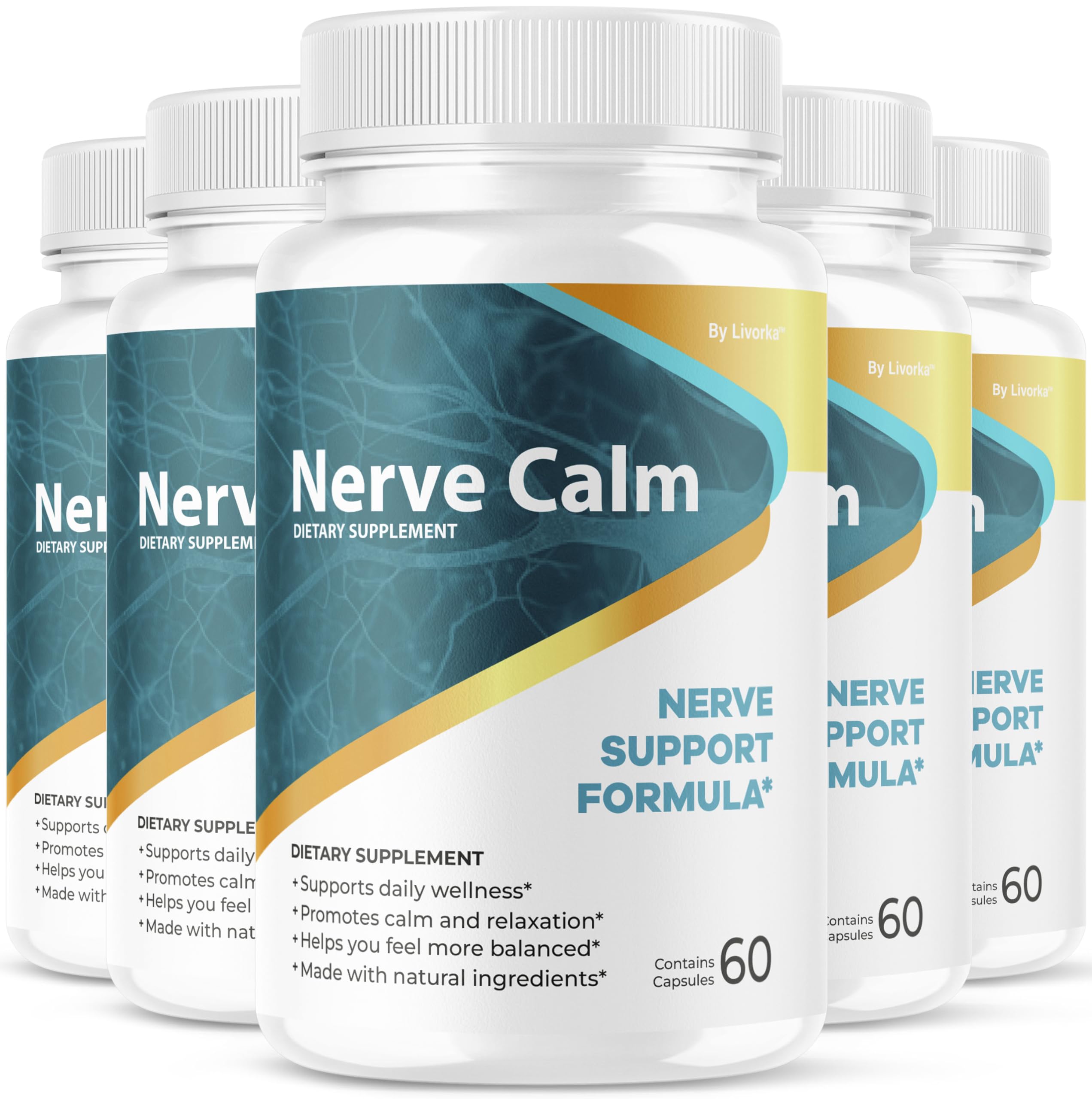 (5 Pack) Nerve Calm Capsules - Official NerveCalm Premium Formula Supplement Pills, Advanced Support Formula for Wellness & Overall Health, All Natural Nerve Calm Reviews, 300 Capsules for 5 Months