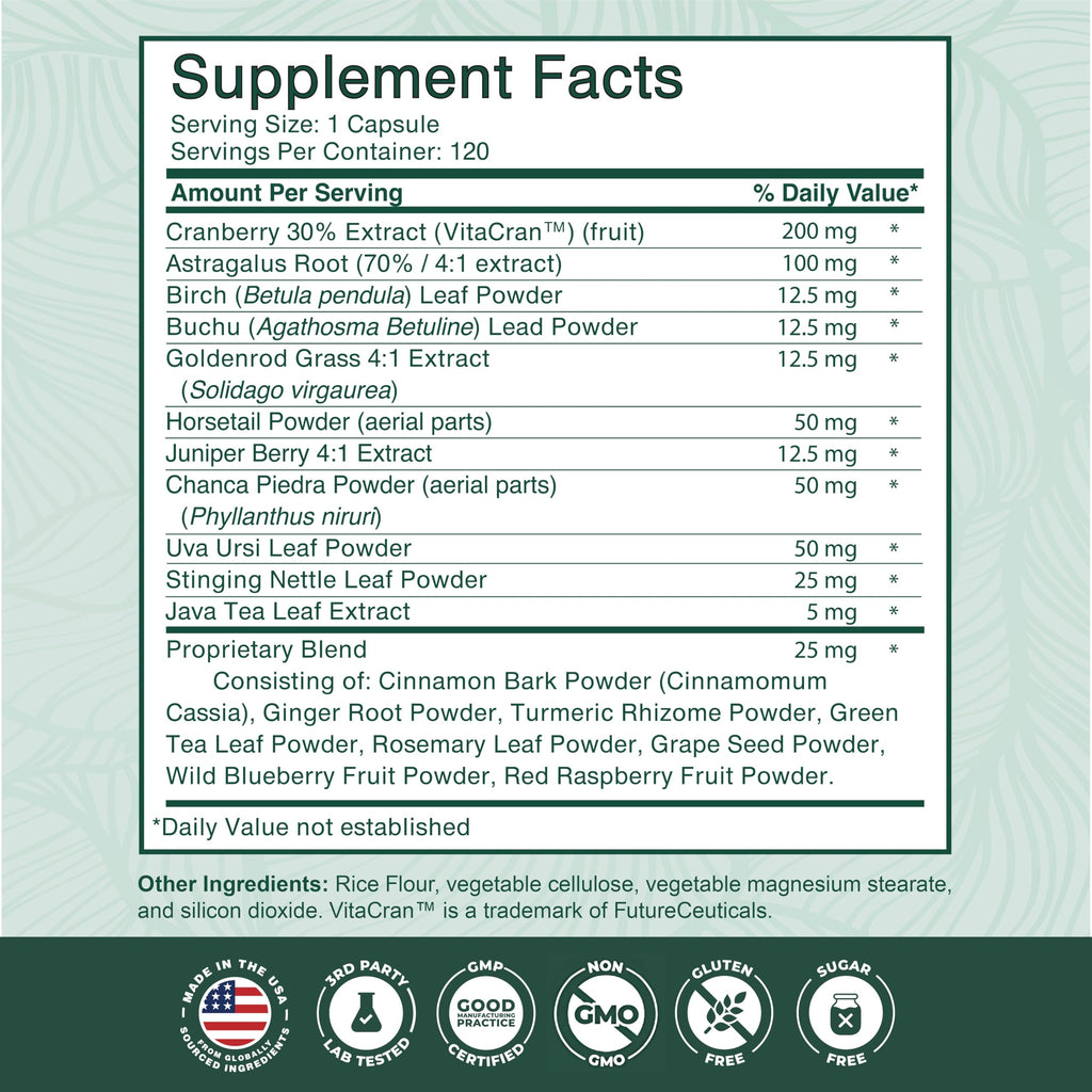 PurePremium Kidney Support Supplement – Kidney Cleanse Detox & Repair with Cranberry Extract & Astragalus - 21-in-1 Complex Supports Normal Bladder, Urinary Tract & Kidneys Health - 120 Day Supply