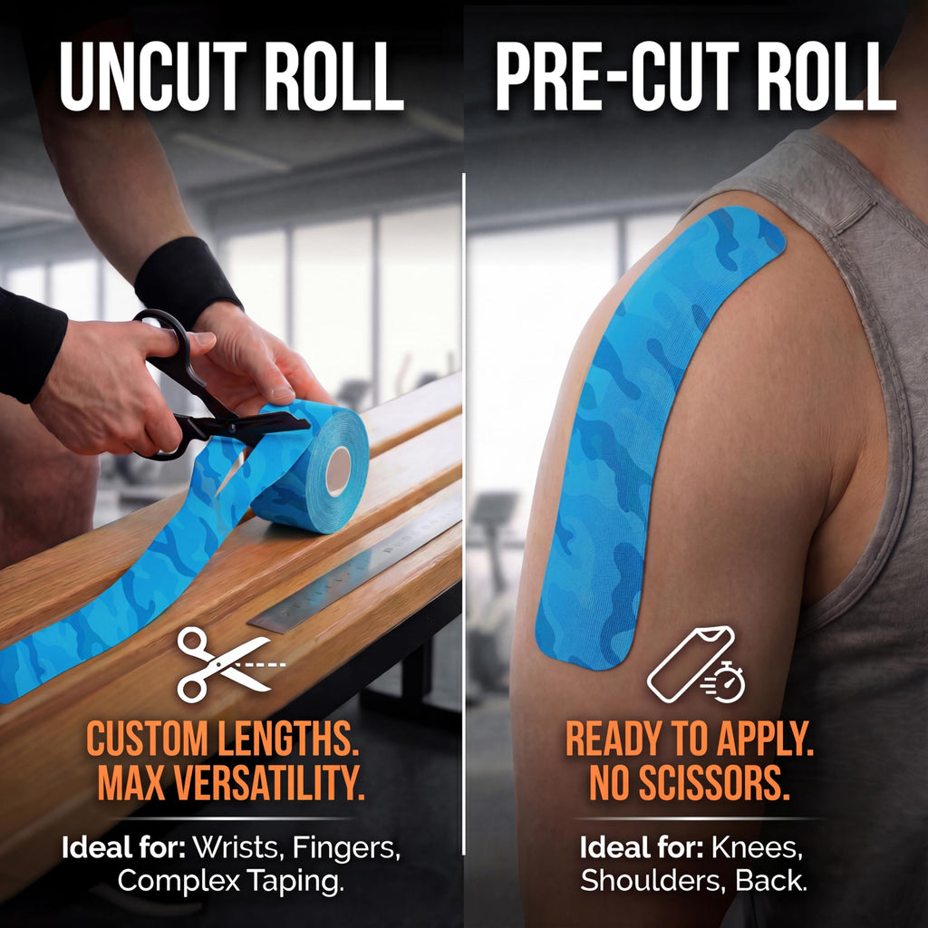 Kinesiology Tape - Waterproof Athletic Sports Tape for Knee, Shoulder, Arm & Back Support | 3-5 Day Adhesion, Hypoallergenic & Latex-Free + Taping Guide (Uncut, 2"x50ft Roll, Electric Blue Camo)
