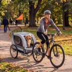 Giantex 2-in-1 Dog Bike Trailer & Pet Stroller for Large Dogs – Foldable Pet Carrier Cart with Front Caster & 2 Air-Filled Tires, Breathable Mesh, PVC Rain Cover, 176 lbs Capacity (Light Gray)