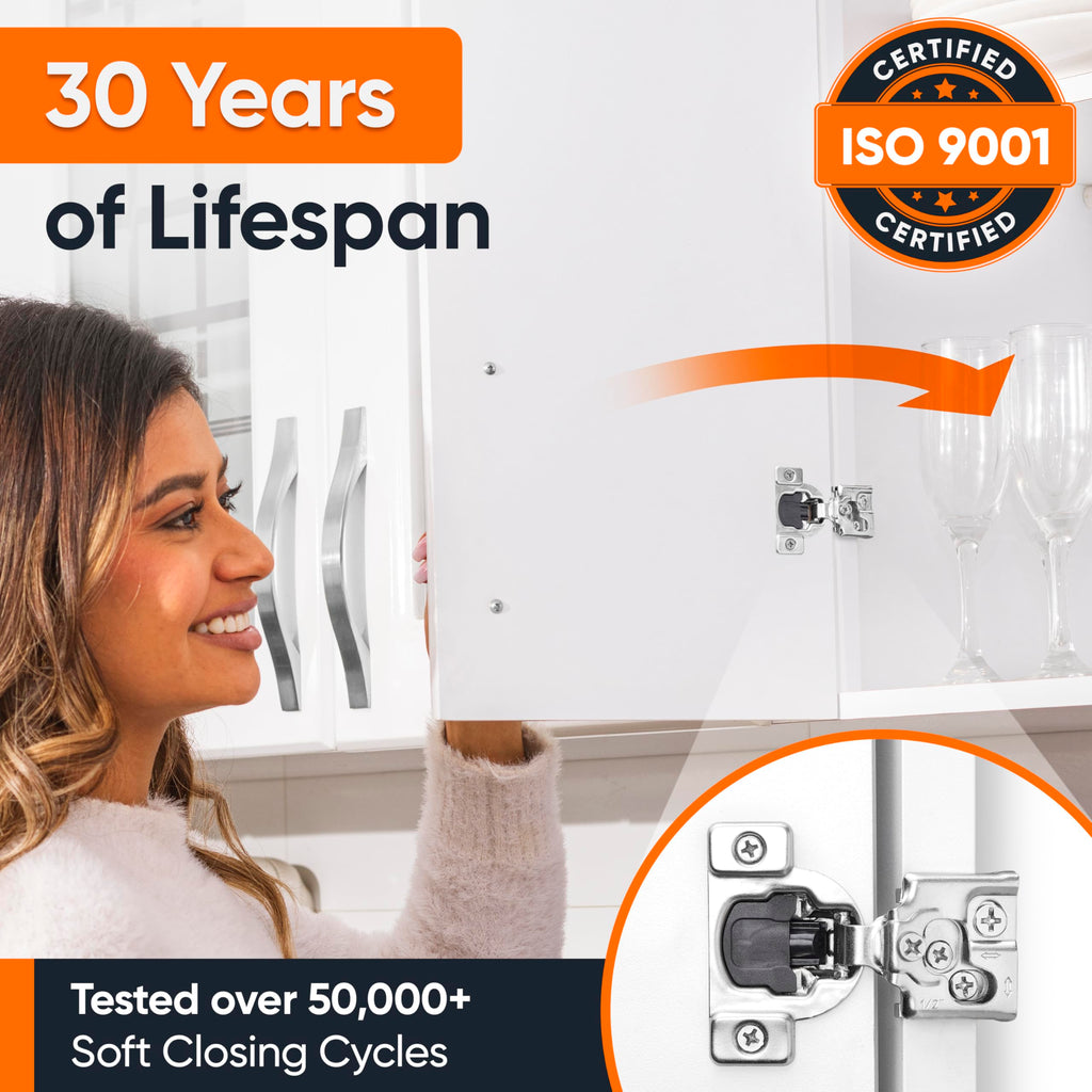 Decobasics 30 Pack Soft Close Cabinet Hinges – 1/2" Overlay for Kitchen Cabinet Doors, Slow Self-Closing Concealed Hidden Hinges for Face Frame –Stainless Steel, 3-Way Adjustable & Quiet Close Damper