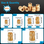 FFVRVSS M2 M2.5 M3 M4 M5 M6 Premium Brass Threaded Inserts, Metric Brass Knurled Nuts Assortment Kit, with Heat Set Insert Tool, for Plastic and 3D Printing Components. (320Pcs M2-M5 Kit+Tools)