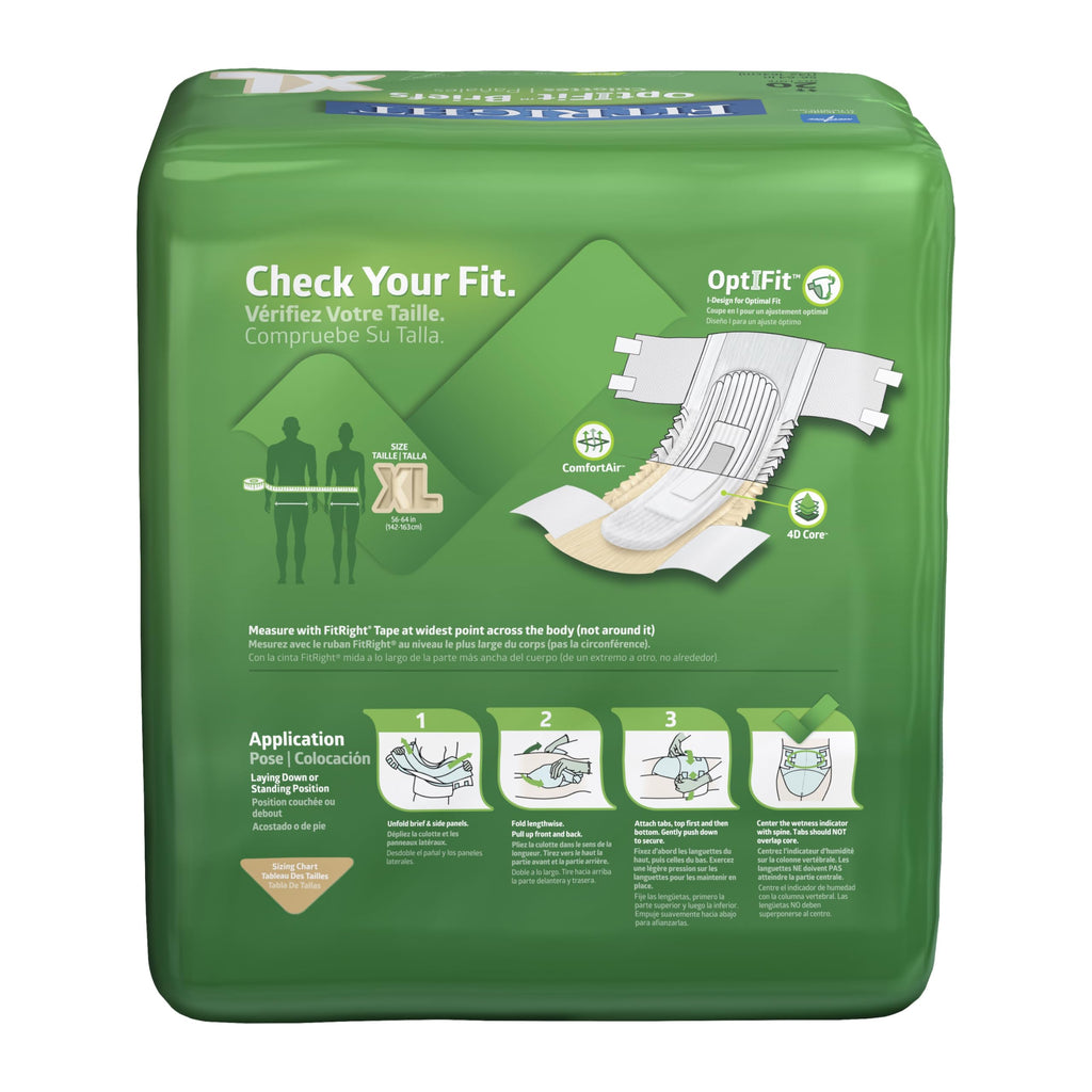 FitRight OptiFit Extra Adult Briefs with Tabs, Unisex, X-Large (56-64 Inches), Moderate Absorbency, Comfortable and Protective, Ideal for Medical Patients, Hospitals, Nursing Homes, Pack of 20