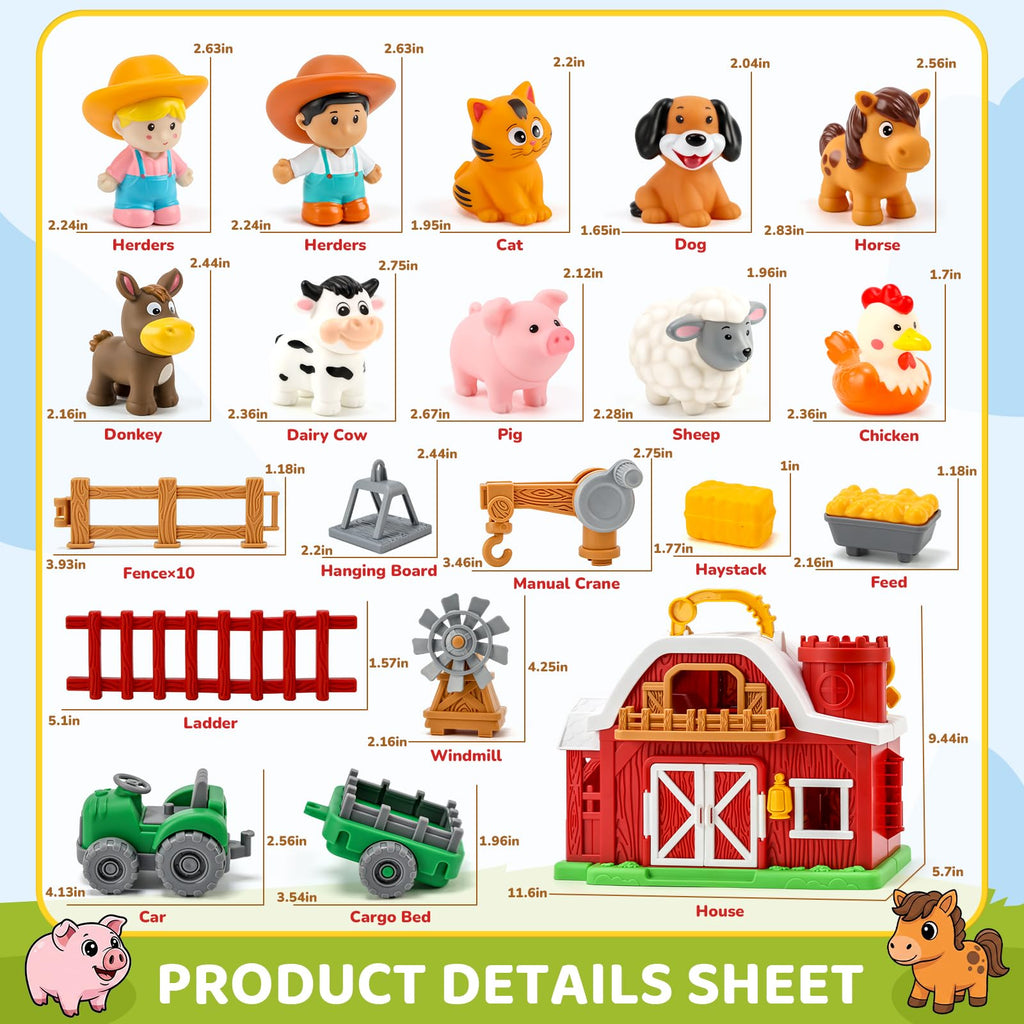30-Piece Upgraded Farm Animal Big Barn Playset Gifts for Toddlers Christmas