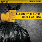 Commander 55 Gallon 3 MIL (eq) Heavy Duty Contractor Bags with Flap Ties - 36" x 56" with flaps - For Contractor,Industrial,& Outdoor,(Pack of 20)