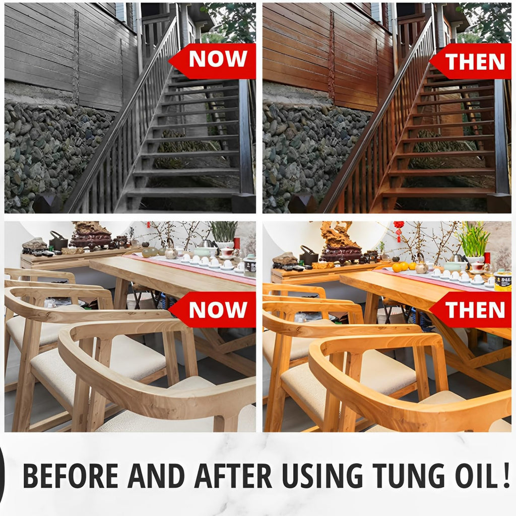 OAIEGSD 32oz 100% Pure Tung Oil for Wood Outdoor with Brush, Safe Food Grade Tung Oil for Wood Finish, Natural Waterproof Sealer Can Used on Cutting Boards, Outdoor Furniture, Butcher Blocks