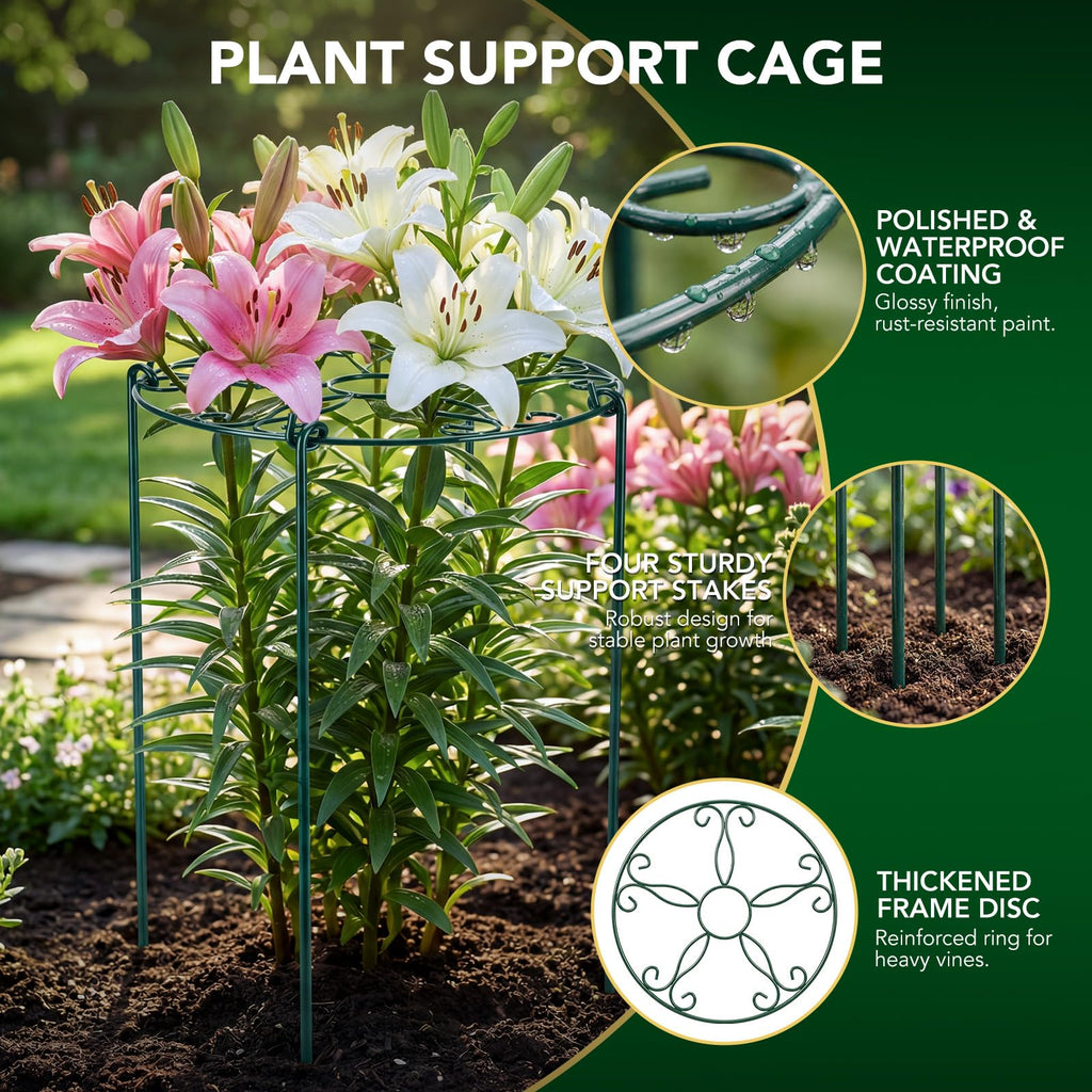 6 Pack 16 x 24 Inch Peony Cages and Supports, 16" D x 24" H Grow Through Plant Support Grid Brace for Outdoor Plants Flower, Metal Peony Stake Peony Ring Hoops Frame Support for Rose Tomato Vegetables