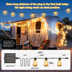 100FT Solar String Lights Outdoor Waterproof with Remote & Timer, LED Shatterproof ST38 Bulbs, USB & Solar Powered Patio Lights for Backyard, Porch, Garden, Wedding Decor, Dusk to Dawn Lighting