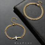 MosFlor Gold Cross Bracelets for Men, Mens Gold Bracelet Set Stainless Steel Cuban Link Chain Bracelets Stack Gold Jewelry Men's Accessories Gifts for Men Dad Him Husband Son Boyfriend