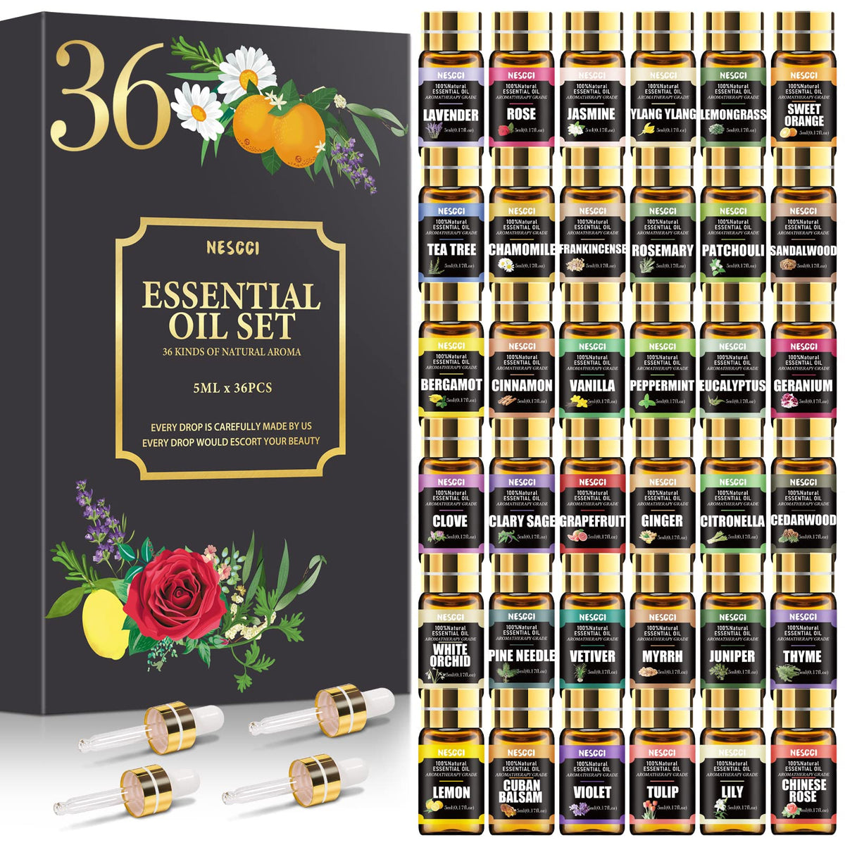 NESCCI Essential Oil Set - Essential Oils 36 x 5ML -Essential Oils Gift Set