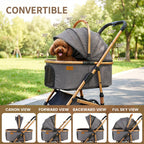 Ioboneed 3-in-1 Dog Stroller with Rain Cover, Quick Foldable, Detachable Carrier & Car Seat, for Medium Dogs Cats Up to 50 lbs, Anti-Shock Solid Rubber Wheels, Grey