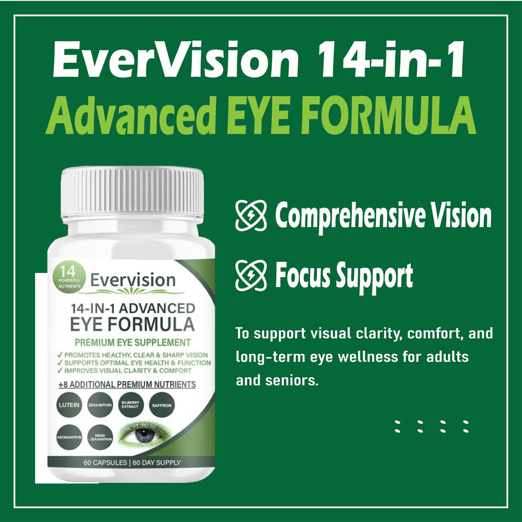 Evervision 14 in 1 Advanced Eye Formula, Eye Vitamin and Mineral Supplement, 60 Capsules (1PCS)