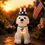 Nacome Solar Dog Garden Statue: American Flag Figurine for Patriotic Outdoor Lawn Porch Patio Yard Decorations - Gifts for Mom Grandma Women