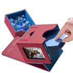 Mage Tech Card Deck Box for MTG Commander - Patented Design, Commander Display, Fits 100 Double-Sleeved Cards, 35pt Card Brick & Dice Tray - Red/Blue