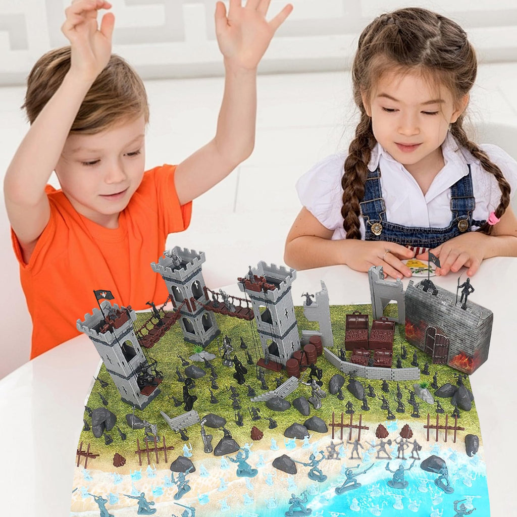 Yoyoom Army Men Action Figures Toy Soldiers Set, Medieval Castle Small Soldiers Military Toy, Plastic Army Men playset Castle Building Set with Storage Bag and Map