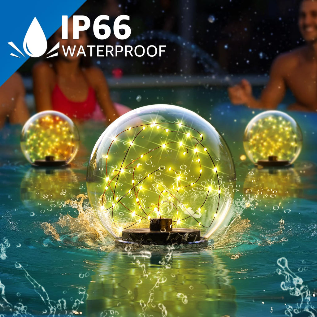 NiceBuy 2-Pack Solar Floating Pool Lights Ball Outdoor Water-Resistant IP66 Solar-Powered that Float Flickering Lights for Swimming Pool Decor Pond Garden Party