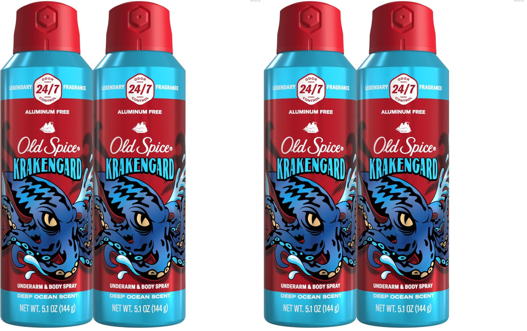Old Spice Aluminum Free Body Spray for Men, Krakengard, 5.1 Oz (Pack of 4)