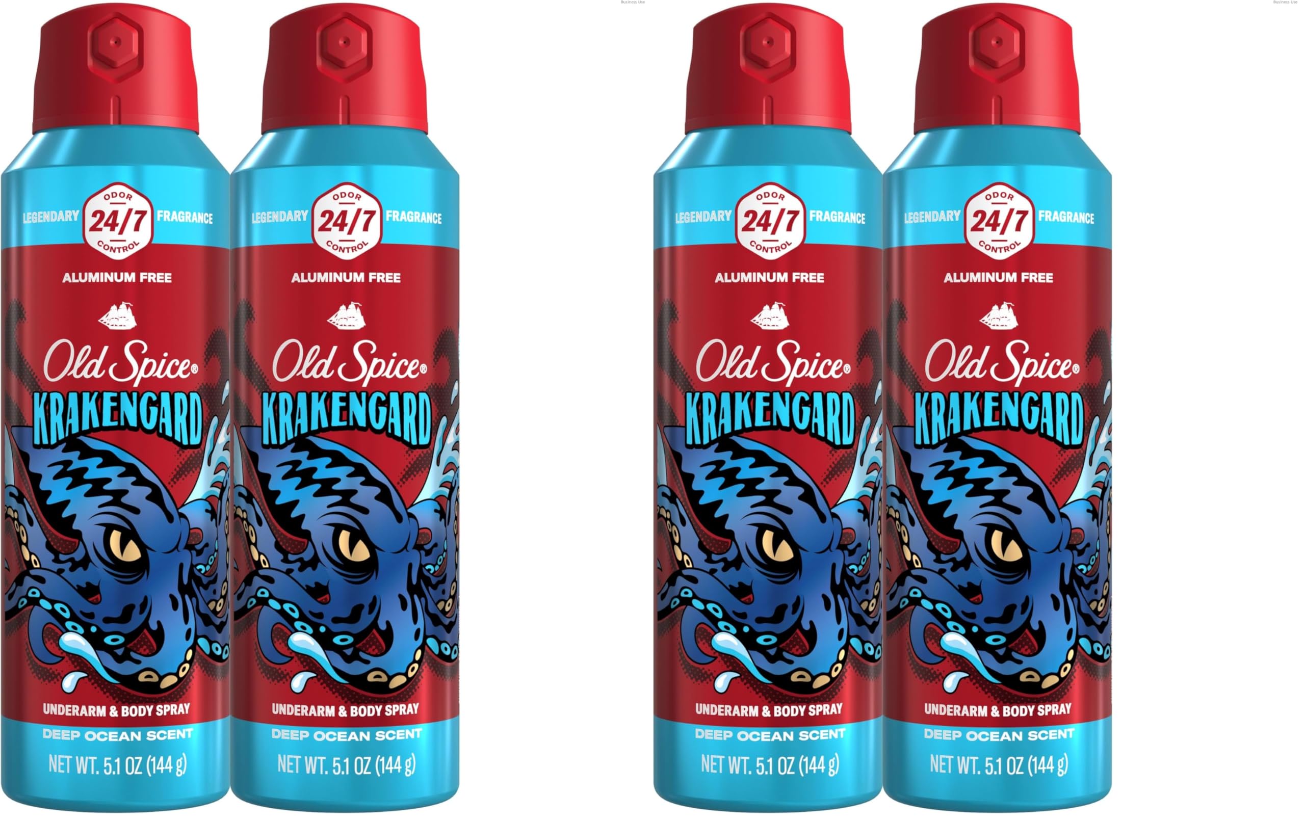 Old Spice Aluminum Free Body Spray for Men, Krakengard, 5.1 Oz (Pack of 4)
