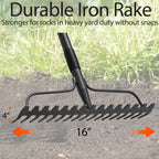 Bow Rake, Detachable Heavy Duty Metal Garden Rake for Loosening Soil, Leveling Lawn, Leaves Cleaning,63 Inch Long Handle Yard Rock Rake for Gardening,17 Prongs Leaf RakeThatch Rake for Lawn