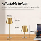 Mr. White Outdoor Waterproof Cordless Set of 2 Rechargeable Portable Top Touch Battery Operated Powered LED Table Lamp Desk Lamp Lights for Restaurant Kitchen Patio Dinner Dining (Gold 2 Pack)
