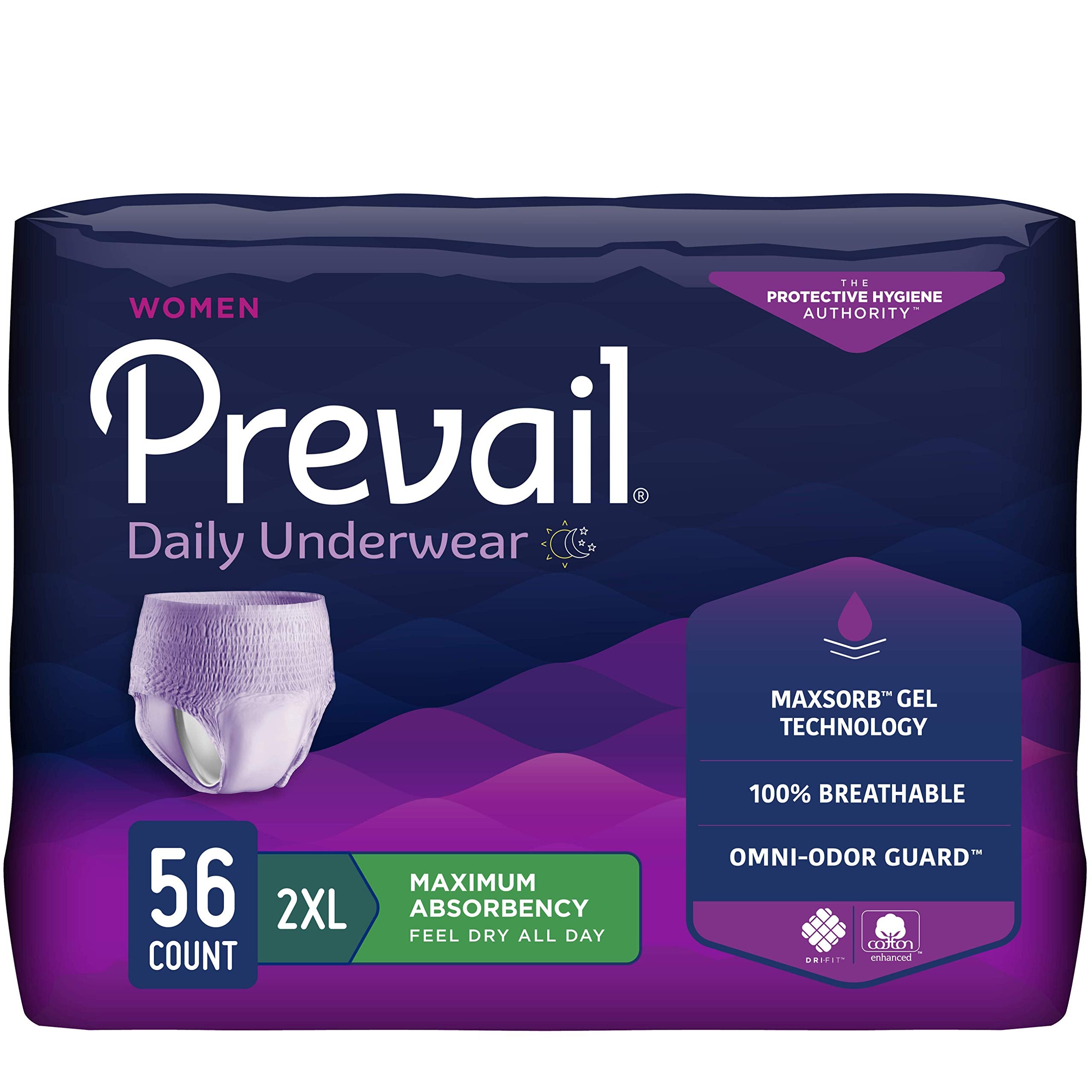 Prevail Proven | 2X-Large Pull-Up | Women's Incontinence Protective Underwear | Maximum Absorbency | 56 Count (package may vary)