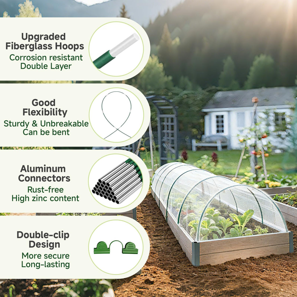 Nsitehalo 36pcs Garden Hoops for Raised Beds with Garden Netting, Clips
