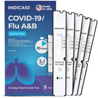 INDICAID COVID-19/Flu A+B 3-in-1 Antigen Test – FDA 510(k)-cleared - Results in 10 Minutes - Made in USA - 5 Tests -Covid Flu Test Combo has 2 more indicators than Covid Tests to guide medication - Easy to Use - FSA/HSA Eligible