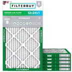 Filterbuy 12x24x1 Air Filter MERV 8 Essential Dust & Allergy Defense (6-Pack), Electrostatic Pleated HVAC AC Furnace Filters Replacement, Made in USA (Actual Size: 11.50 x 23.50 x 0.75)