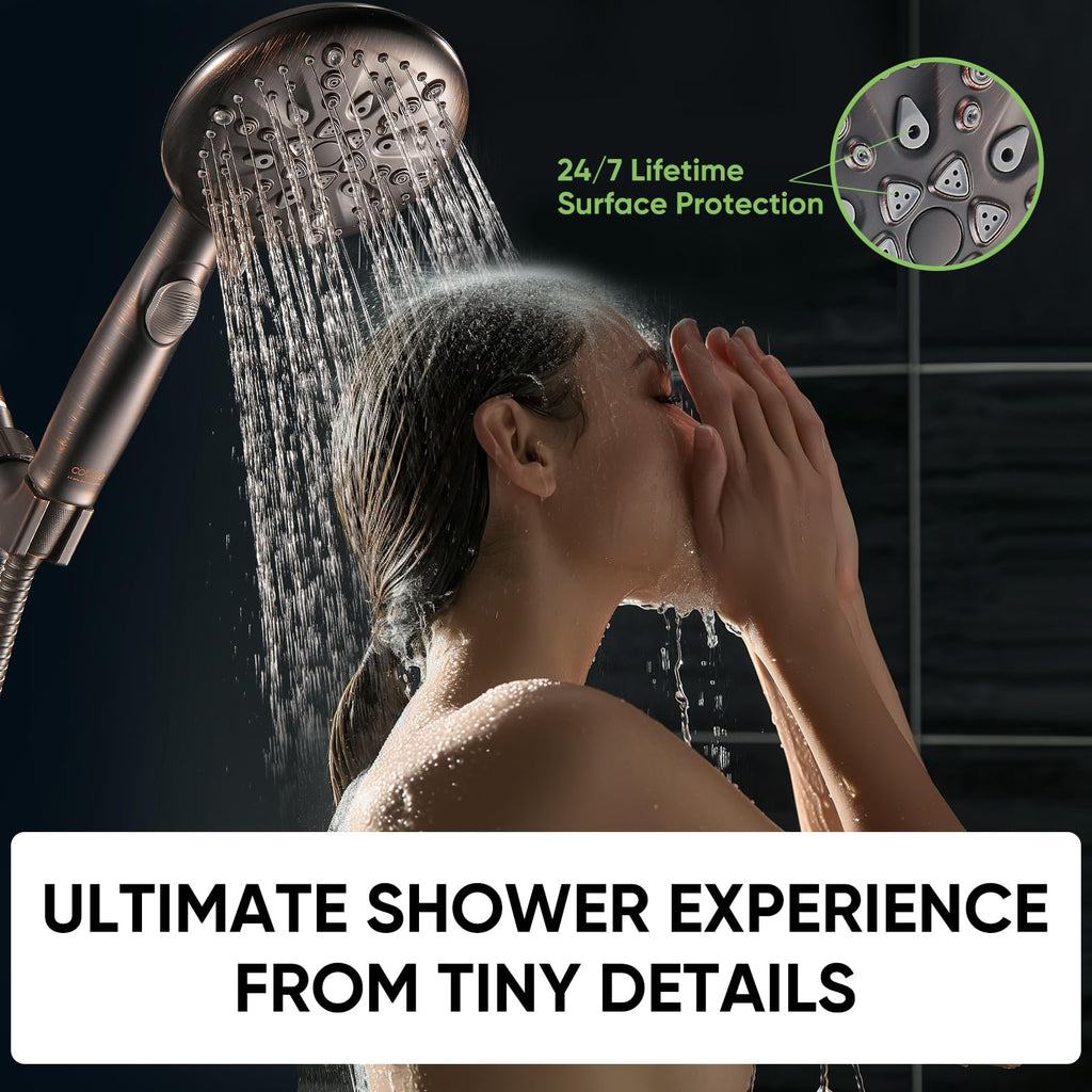 Cobbe 9-Function Shower Head with Built-in Power Spray, 1.8 GPM Water Saving ON/OFF Toggle Switch, High Pressure Handheld Showerhead with 1-Click Pause Button, Brass Bracket & 6ft Hose, ORB
