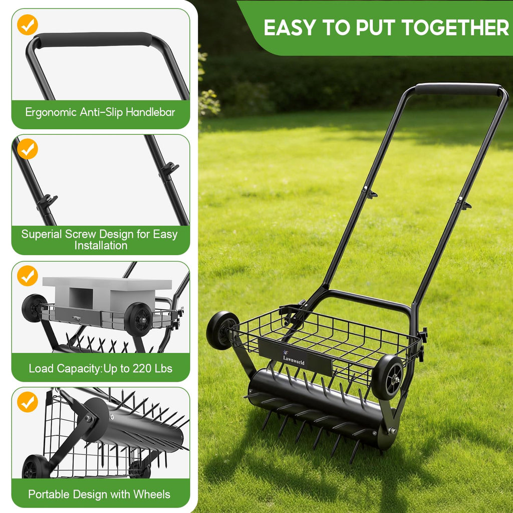 Lawn Aerator Tool, Heavy Duty Manual Lawn Aerators with Dual Weight Up to 100 lbs, Yard Aerator Lawn Tool with 39 Spikes, Grass Aerator for Lawn Care