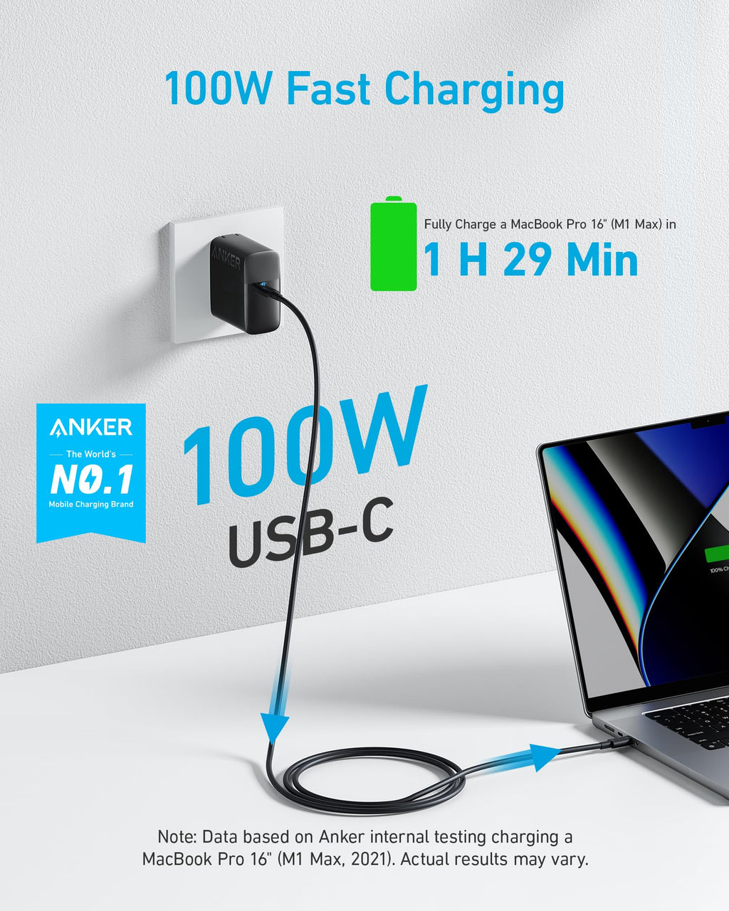 Anker Laptop Charger, Compact Foldable 100W USB C Charger With 5FT Cable