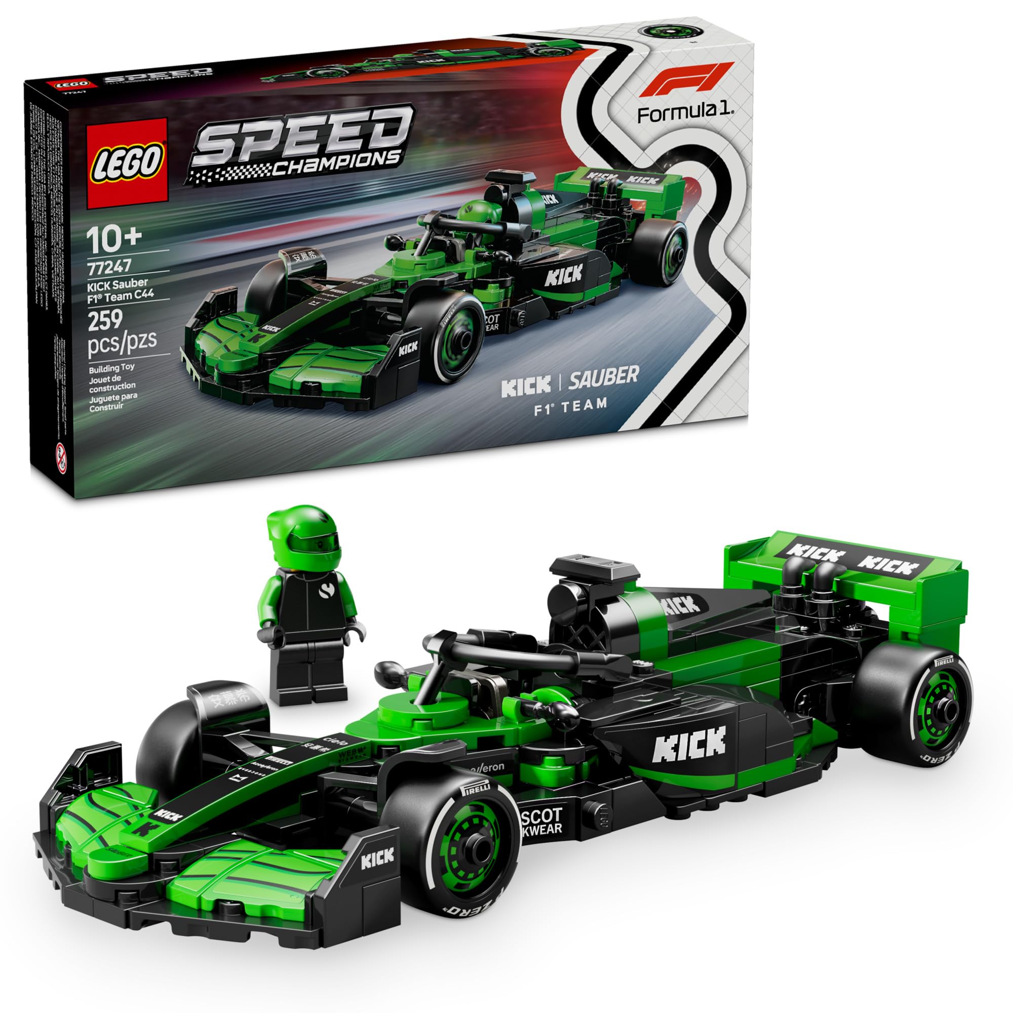 LEGO Speed Champions Kick Sauber F1 Team C44 Race Car Toy - Building Set for Kids, Boys & Girls, Ages 10+ - Toy Car for F1 Fans - Gift Idea for Birthday - 77247