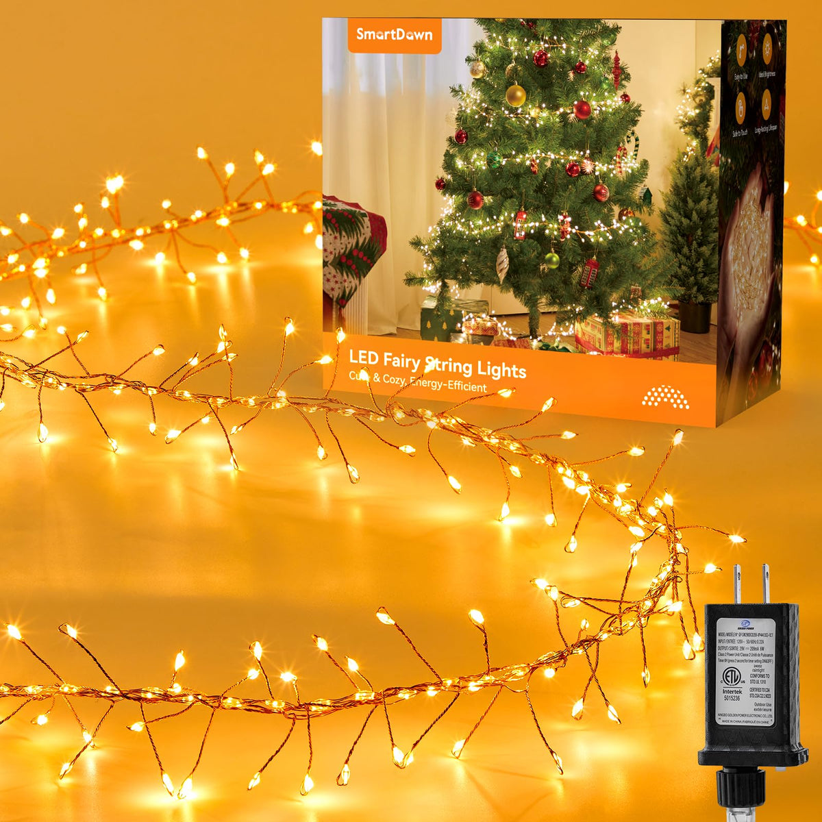 SmartDawn Fairy Lights Plug in, 388 LED Twinkle Lights for Christmas Decor