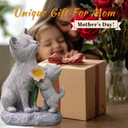 QZFFZQ Solar Cat Garden Statue Outdoor Decor - Mother & Kitten Figurines with Flower LED Light, Outside Yard Art Patio Balcony Lawn Ornament, Unique Gifts for Cat Lover
