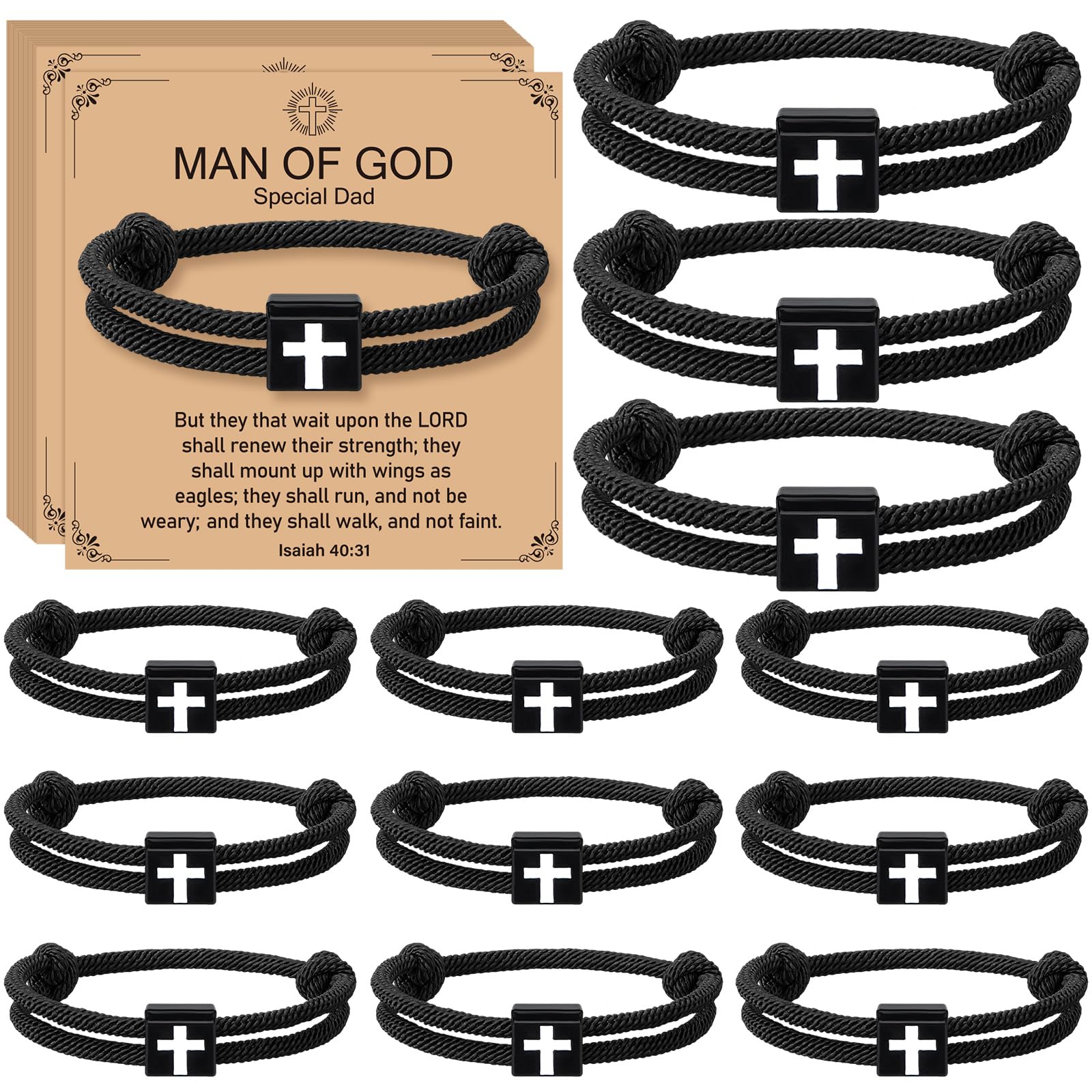 Liliaafar 50 Pcs Braided Christian Cross Bracelet Adjustable for Men Women